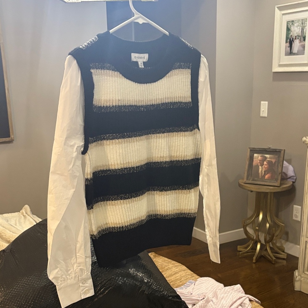 Evereve Black and Cream Striped Sweater Vest